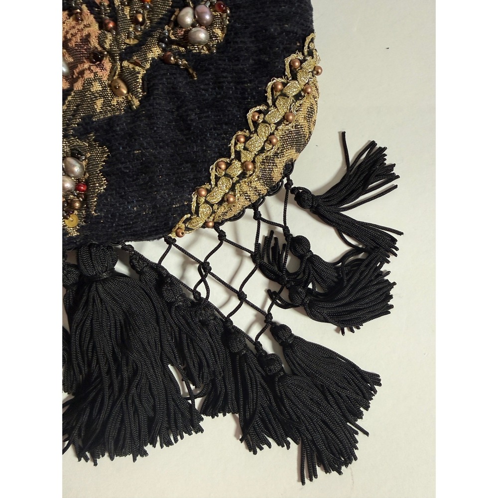 Mary Frances Vintage Beaded Tassel Evening Bag Black Pearl Embellished Kiss Lock - Picture 4 of 16